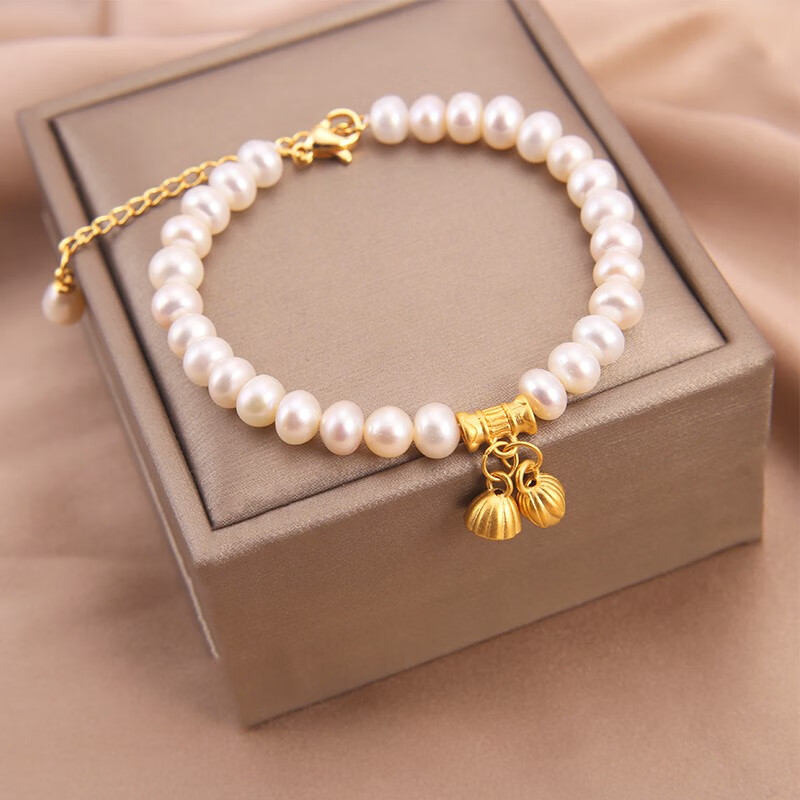 周大福999硬金两世欢珍珠手链女手串三八节送妈妈婆婆礼物 两世欢珍珠