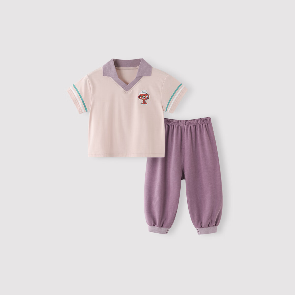 巴厘小猪男童套装夏季薄款女宝宝短袖分体衣服超萌婴儿套装 芋泥紫 90cm