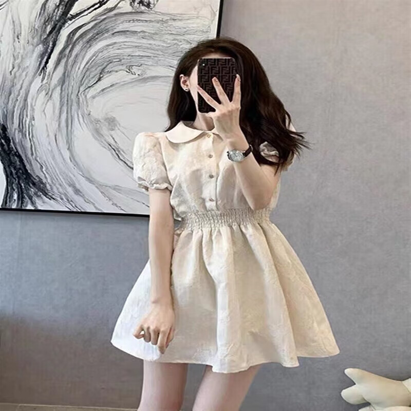 浪蔷带领连衣裙夏法式小香风可爱仙青少女生束腰裙子青少女生夏天穿的