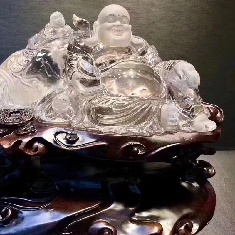 诺源珠宝  天然原矿白水晶精雕自在佛弥勒佛童子闹佛摆件家居摆件办公