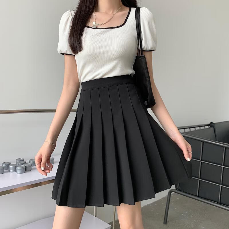 rvjpjk百褶裙黑色百褶中长款jk裙高腰胖mm显瘦百搭纯色a字学院风加长