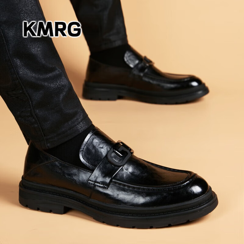 kmrg品牌休闲皮鞋男夏季新款英伦皮面透气薄款休闲一脚蹬软底百搭鞋