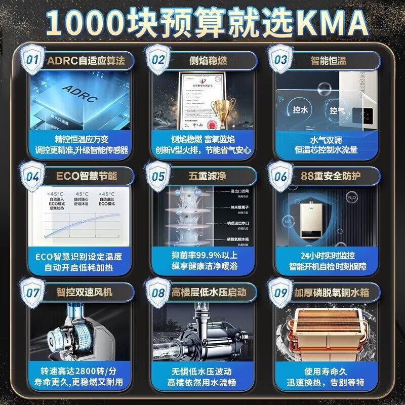 美的(Midea)抽油烟机家用烟灶联动烟灶套装侧吸式烟机灶具热水器三件套23大吸力厨房变频油烟机套装三件套JP70厨房烟灶热三件套【搭配12L热水器】-天然气智能家电主图5