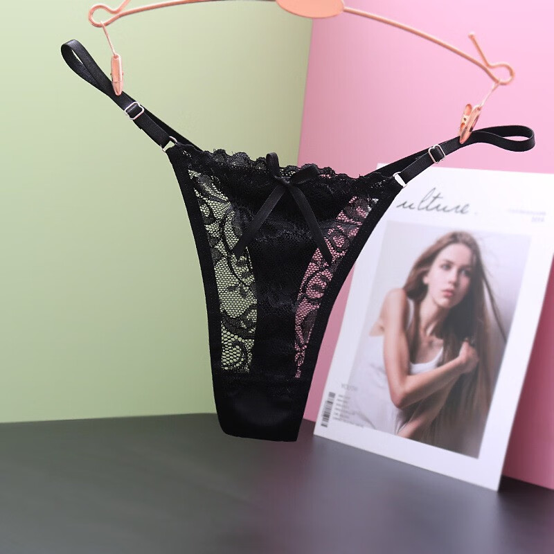 新款情趣火辣丁字裤低腰性感蕾丝透明少女内裤可调节型细带时尚女诱惑