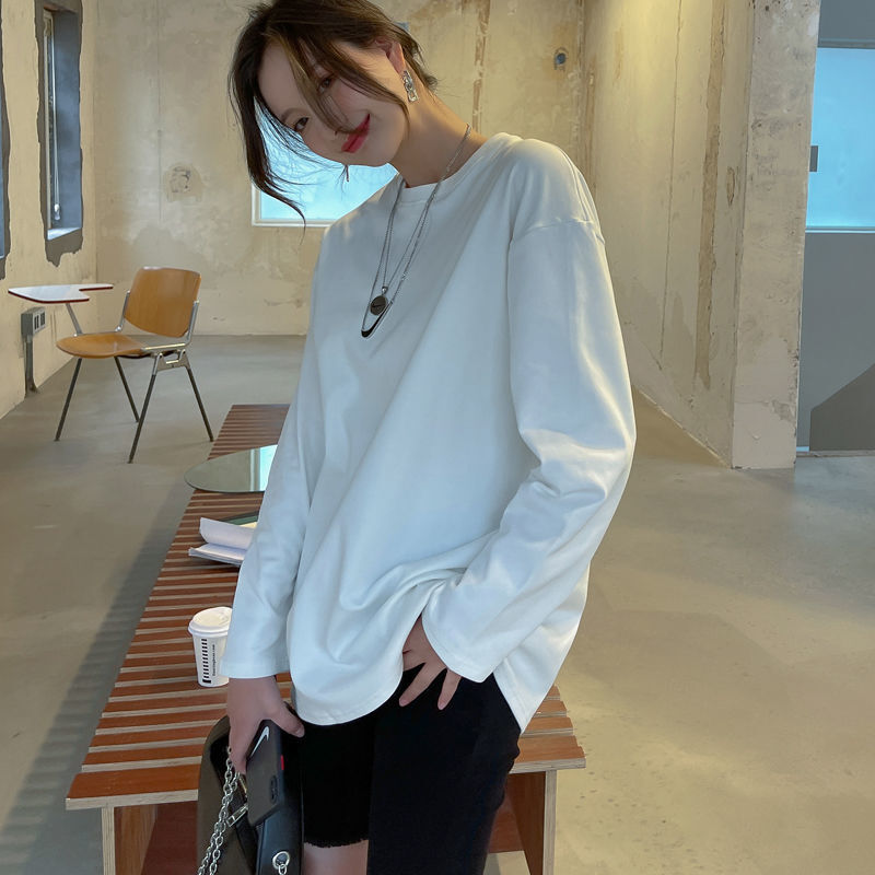 棉白色打底衫女加绒加厚冬季百搭宽松长款内搭洋气大白t桖长袖 冬款
