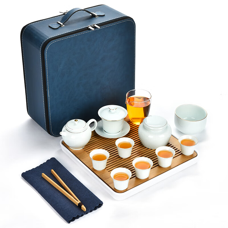 景德镇影青旅行功夫茶具套装办公家用简约陶瓷茶壶杯车载户外旅游泡茶