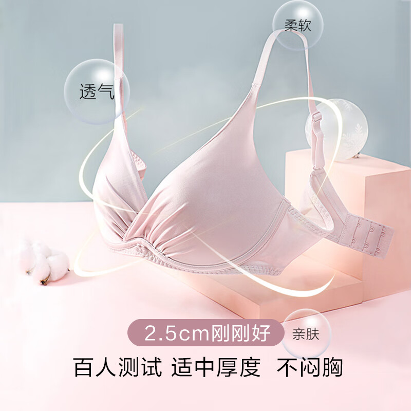 安莉芳【宋轶同款小软枕】厚杯无钢圈文胸女士深V上托小胸聚拢内衣礼物 藕色LAV 75B