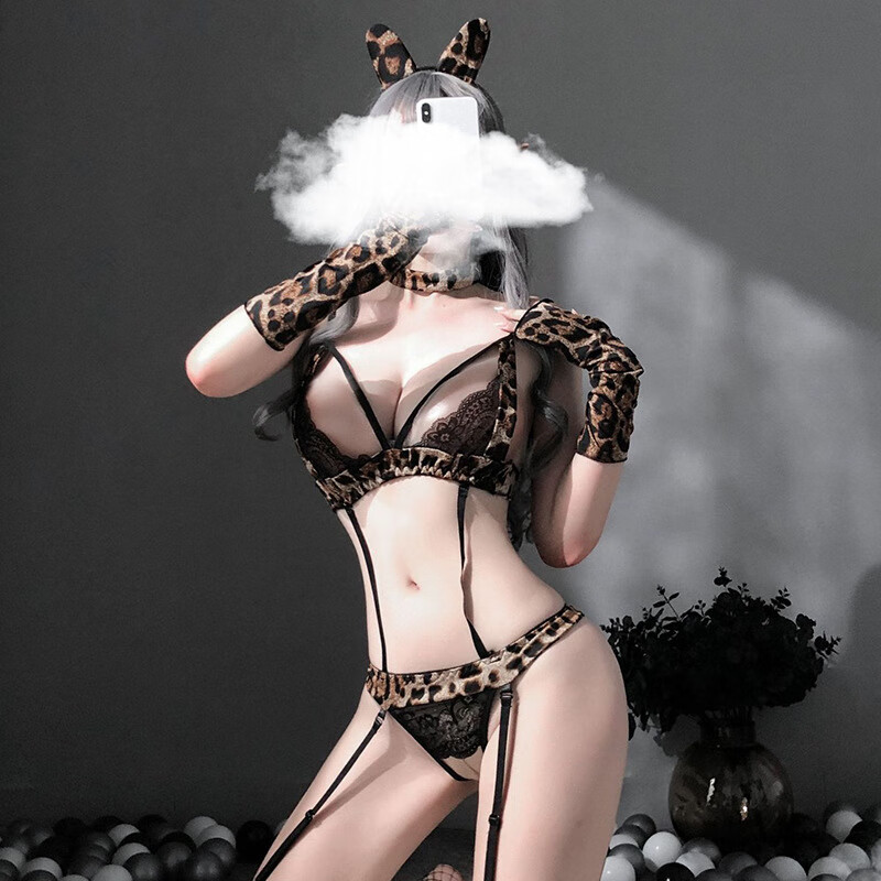 ledp 豹纹内衣套装情趣衣服小妈裙 情趣性感开裆诱惑连体衣丝袜女式