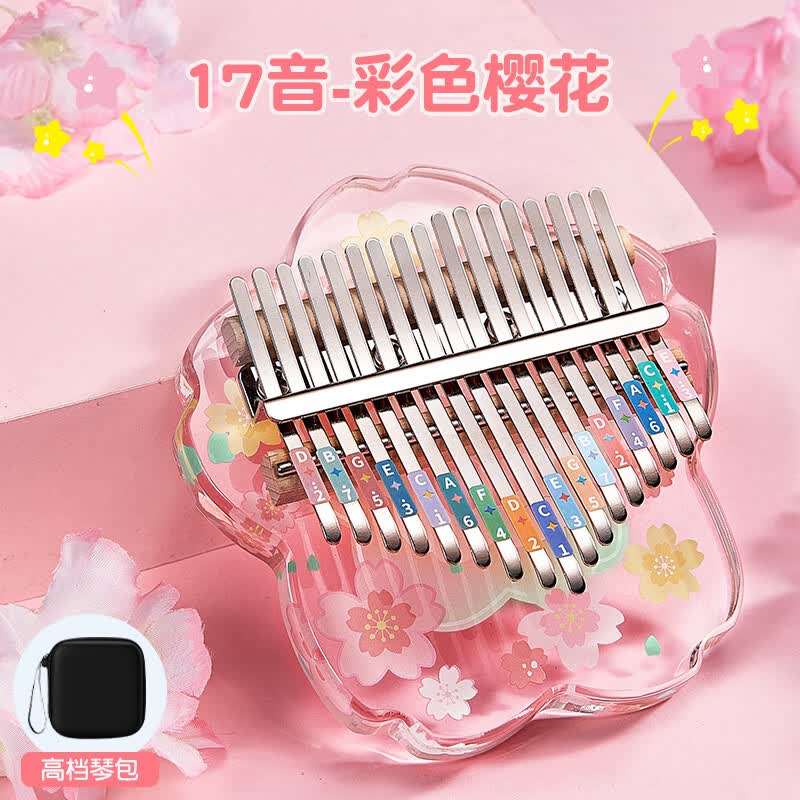 前谷女孩玩具拇指琴生日礼物男孩早教乐器卡林巴六一儿童节生日礼物 17音樱花+EVA包