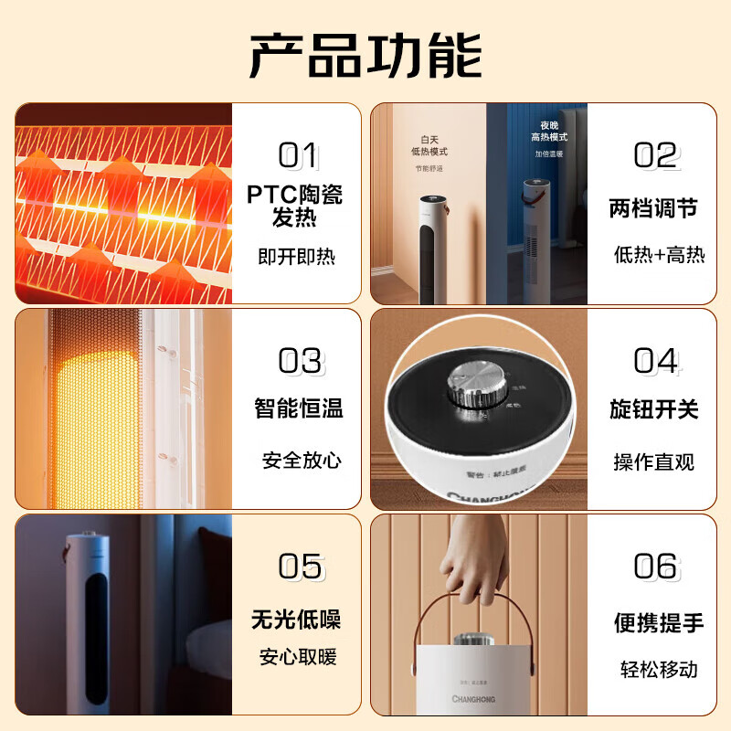 长虹（CHANGHONG）取暖器石墨烯暖风机家用电暖器电暖气节能省电热风机电暖风办公卧室烤火炉 机械标准款【即开即热】 1