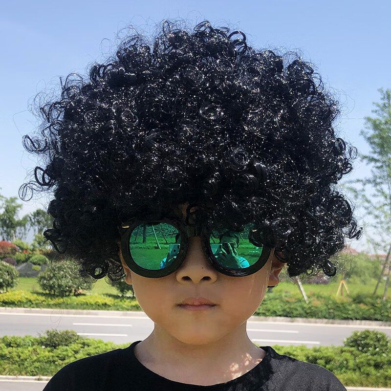 彩色爆炸头假发幼儿园装扮婚庆搞笑小丑头套表演道具演出发套 黑色
