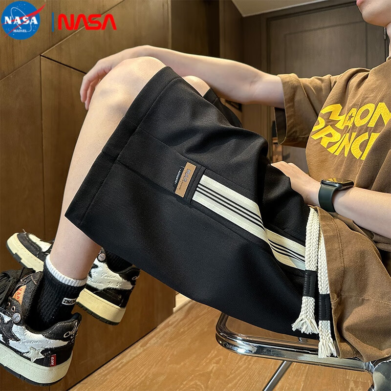 NASA MARVEL短裤男夏季短裤高街休闲运动短裤美式五分裤oversize宽松篮球裤 黑色 5XL