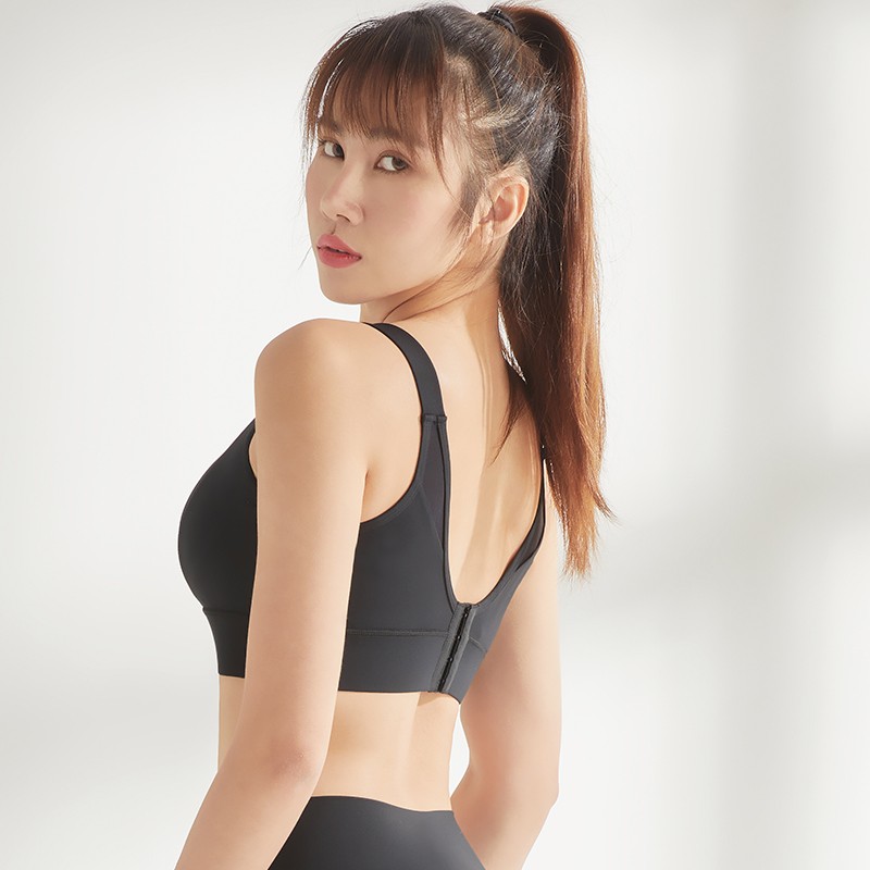 欧凯茜（Aucassie）薄款高强度运动内衣女一体式速干跑步健身服防震大码瑜伽背扣文胸 星光黑 S （体重70-92）