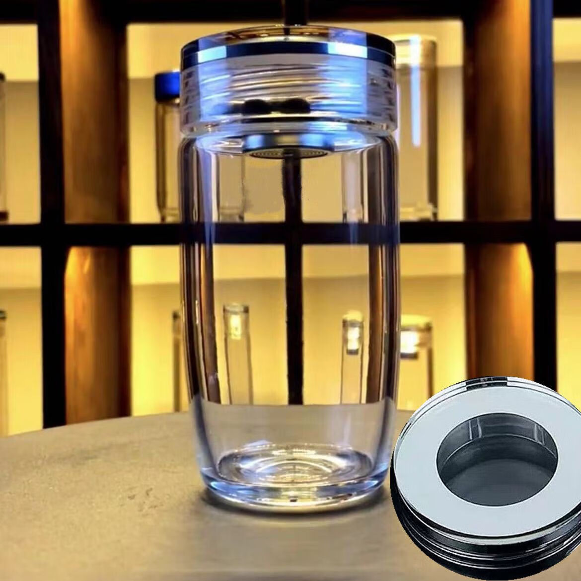 双层玻璃水杯加厚隔热车载泡茶玻璃杯子 升级加厚款防爆水晶平面盖