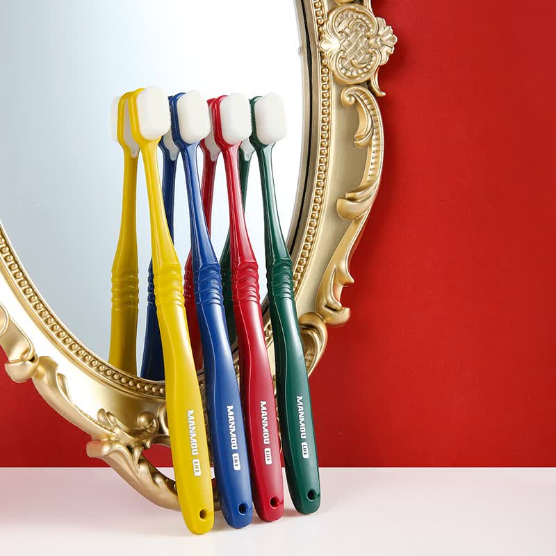 万毛牙刷成人家庭情侣软毛牙刷羽绒丝感月子万毛超密刷丝牙刷 红色 1