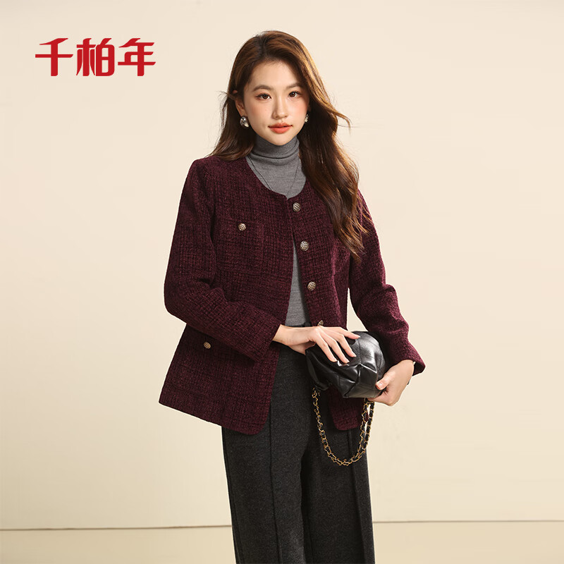 千柏年秋冬新款法式时尚休闲上档次小香风女装单排扣圆领短外套高级感 朗姆红茶 M