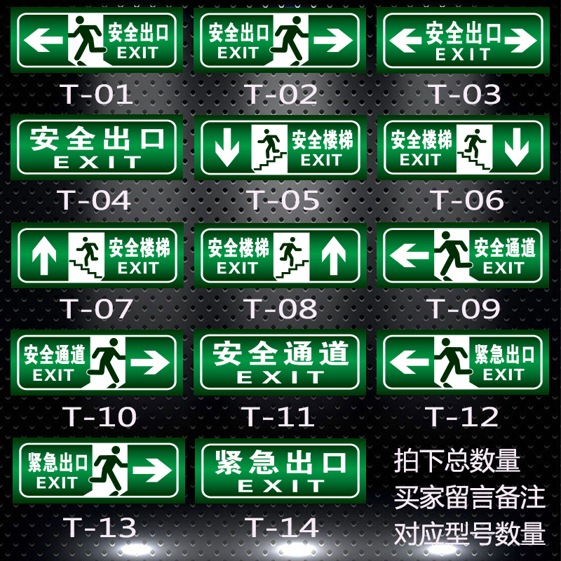 安全出口指示牌夜光墙贴标识牌消防安全通道楼梯紧急出口发光墙贴 军