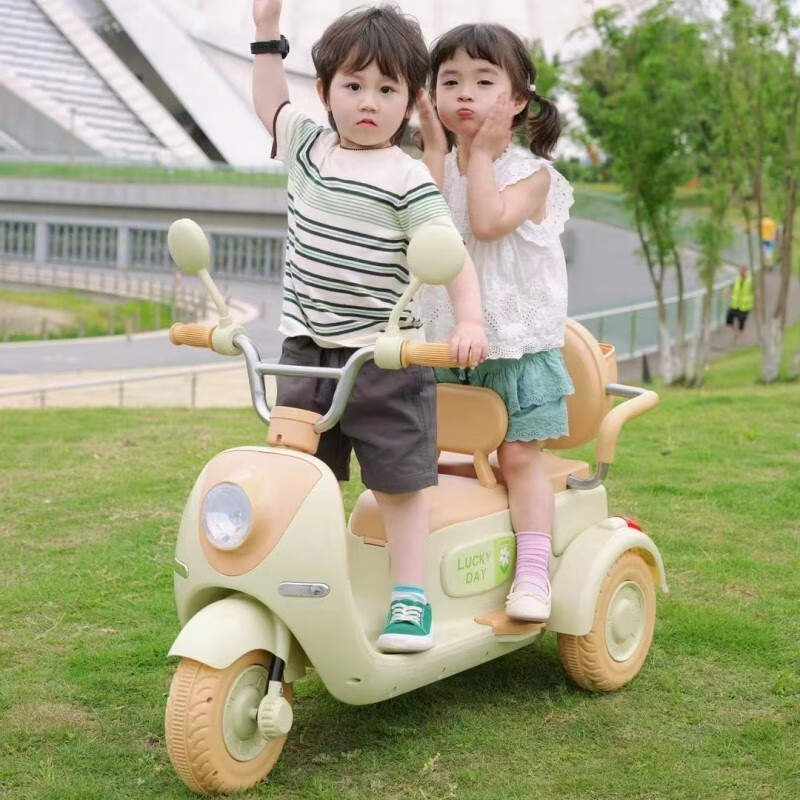 哈喽贝比儿童电动车摩托车遥控可坐两人1-10岁男女小孩玩具车宝宝充电童车 清新绿 12V超大电瓶+双驱动+遥控