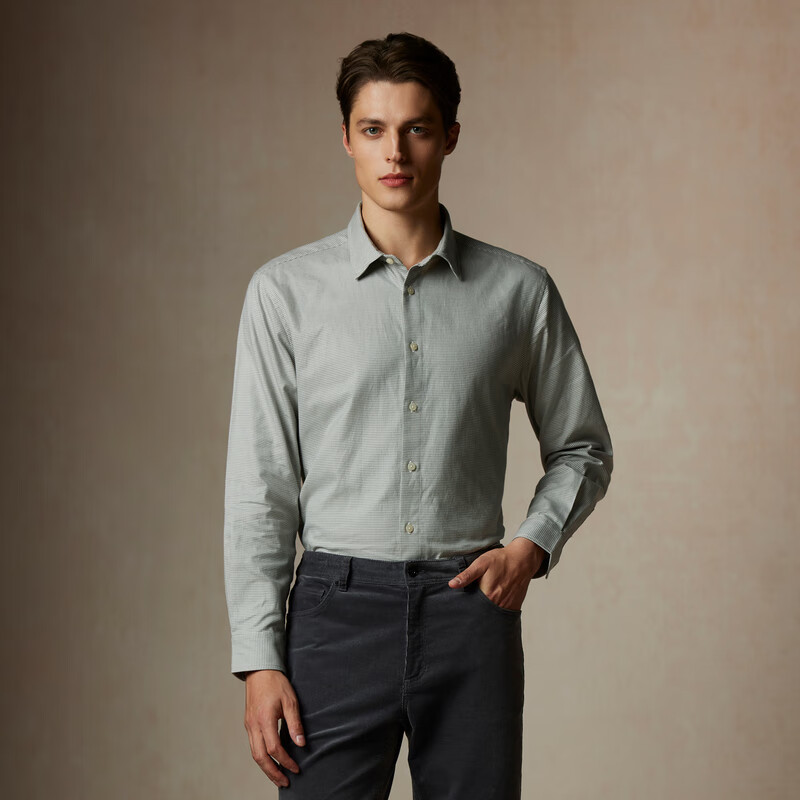 Scofield【新疆棉】男士24年秋季新款千鸟格时尚休闲商务长袖衬衫 灰色 L (175)