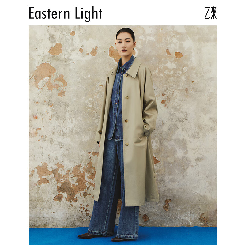乙来（EASTERN LIGHT）BALMACAAN巴尔玛肯风衣女薄款长外套2026春秋款大衣轻奢风简约 灰卡其 L