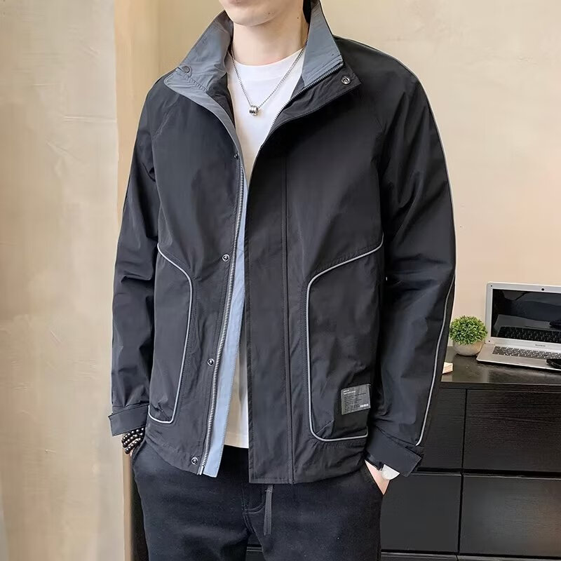 男士外套2024新款男春秋35岁痞帅感休闲潮流立领工装风夹 黑色 s