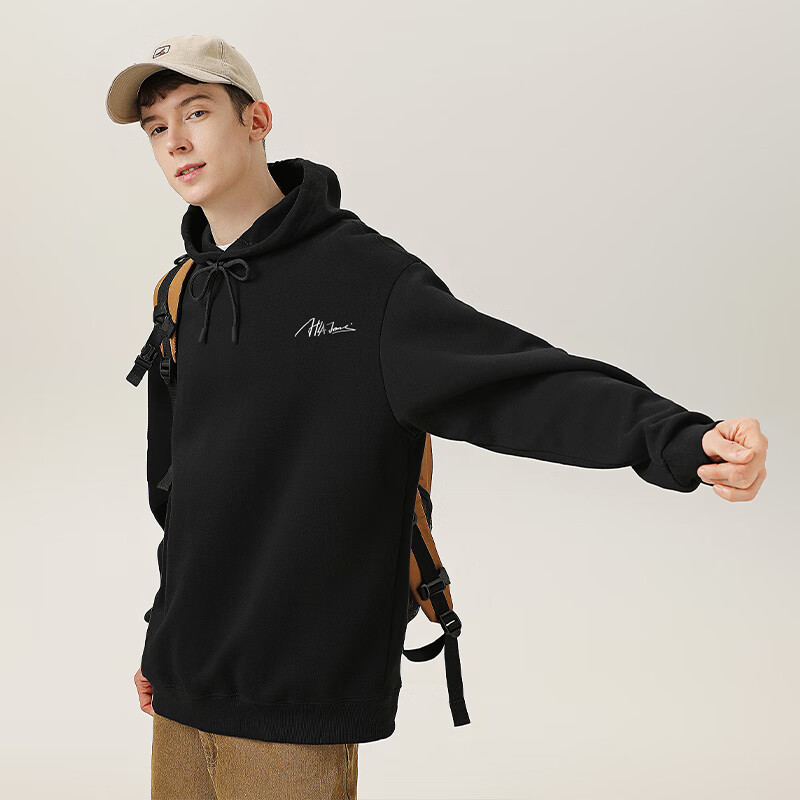黑鲸海澜之家旗下潮牌春秋季连帽卫衣男宽松休闲帽衫外套 黑色 M