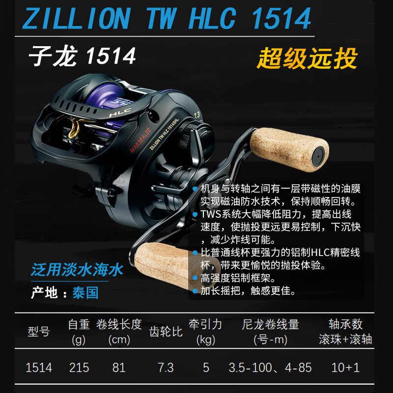 tw hlc 1514/1516远投水滴轮淡水海钓路亚轮 子龙1514shl/7