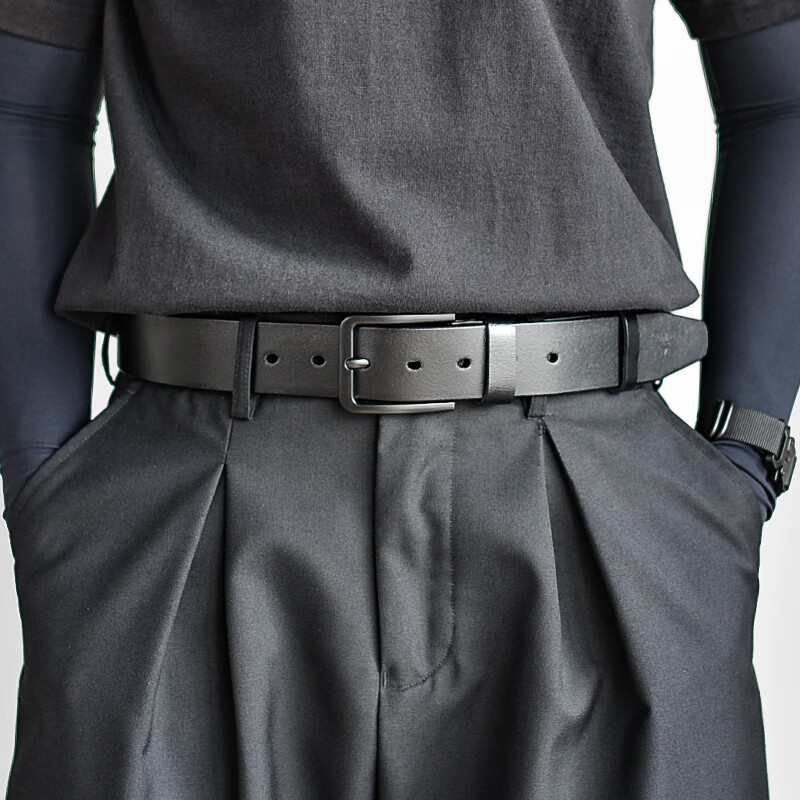 romdink针扣皮带男 休闲牛皮裤腰带男式潮年轻人裤带 男款宽西装男士