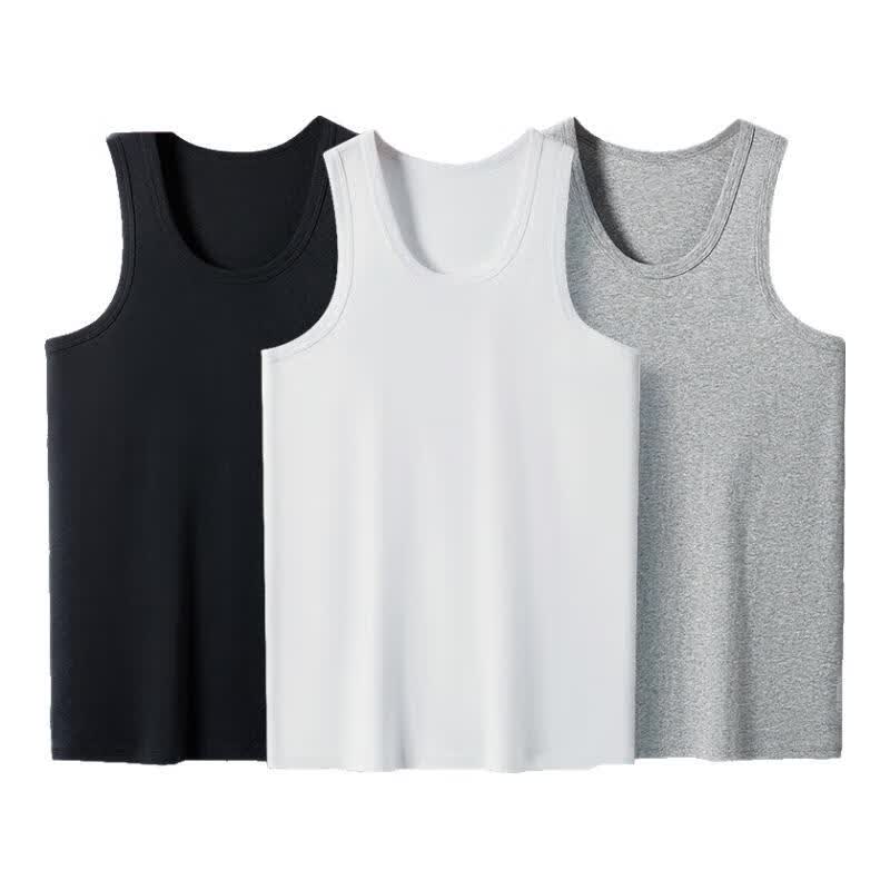 北极绒（Bejirog）100%棉男士背心纯棉夏季大码7A抗菌汗衫打底内衣无袖透气吊带内搭 黑色+白色 3XL 建议体重《150-175》斤