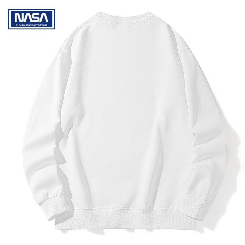 NASAR-FARM卫衣男春秋季休闲宽松版重磅落肩打底衫圆领潮流情侣学生男装上衣 白色 加绒 3XL （165-185斤）