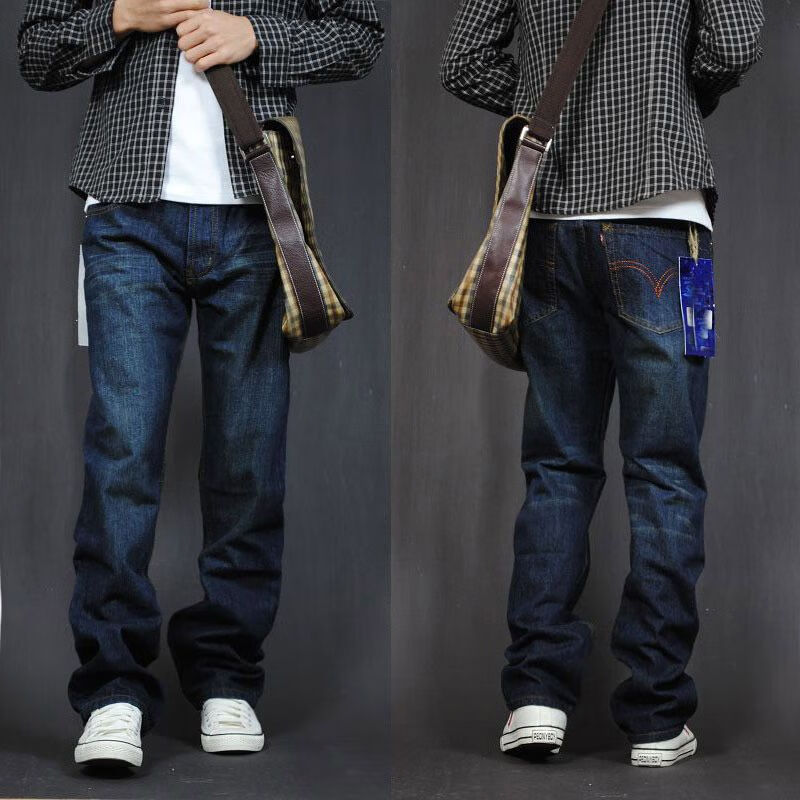 宁墅适合胖子腿短的裤子男生小腿粗肥牛仔裤男式宽松直筒牛仔裤加绒款