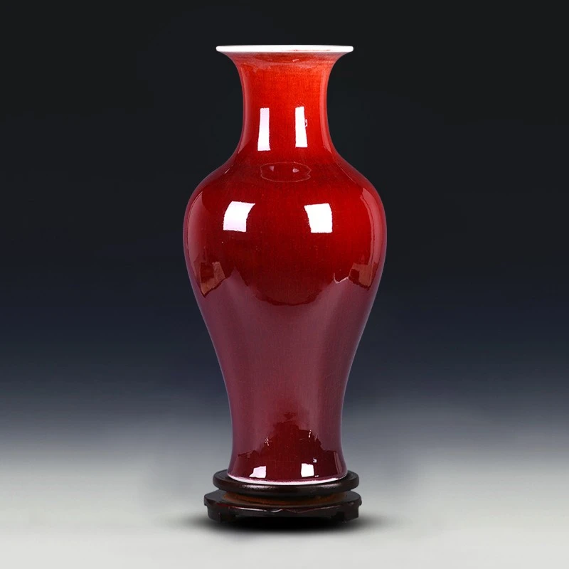 loyo 景德鎮(zhèn)陶瓷器花瓶客廳插花大號郎紅釉瓷瓶中式家居裝飾品擺件 郎紅大號魚尾花瓶高43cm