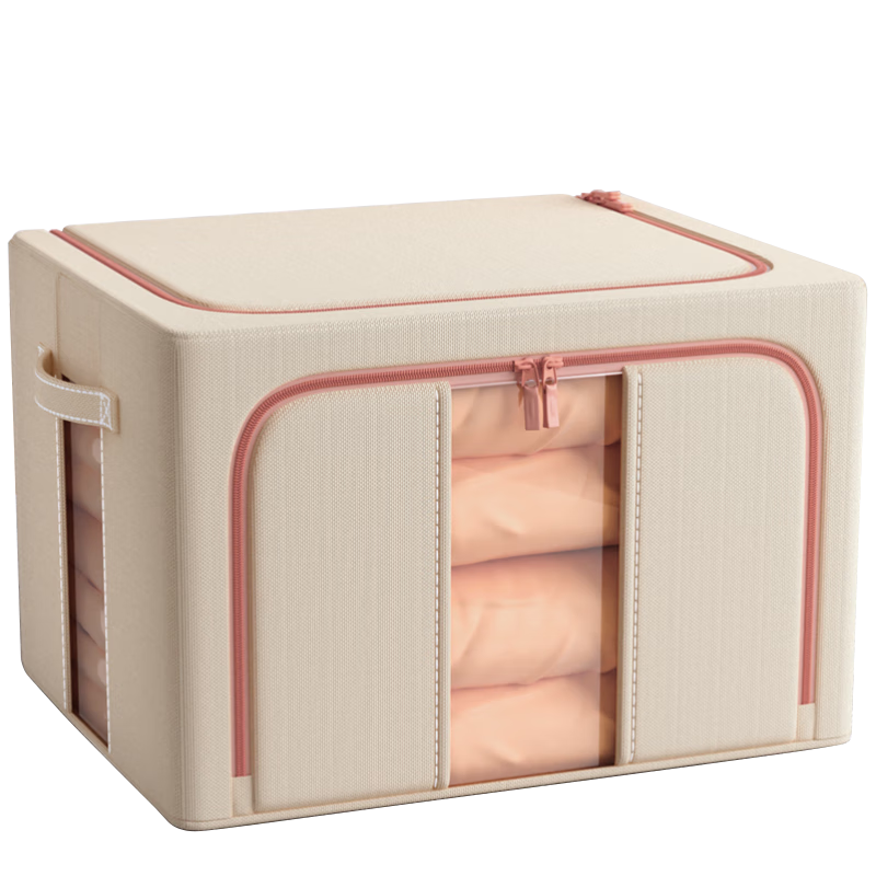 佳帮手衣服收纳箱家用装衣物被子百纳箱布艺可视窗衣柜专用整理箱   双窗可视 | 100L单只【60*42*40cm】升级钢架