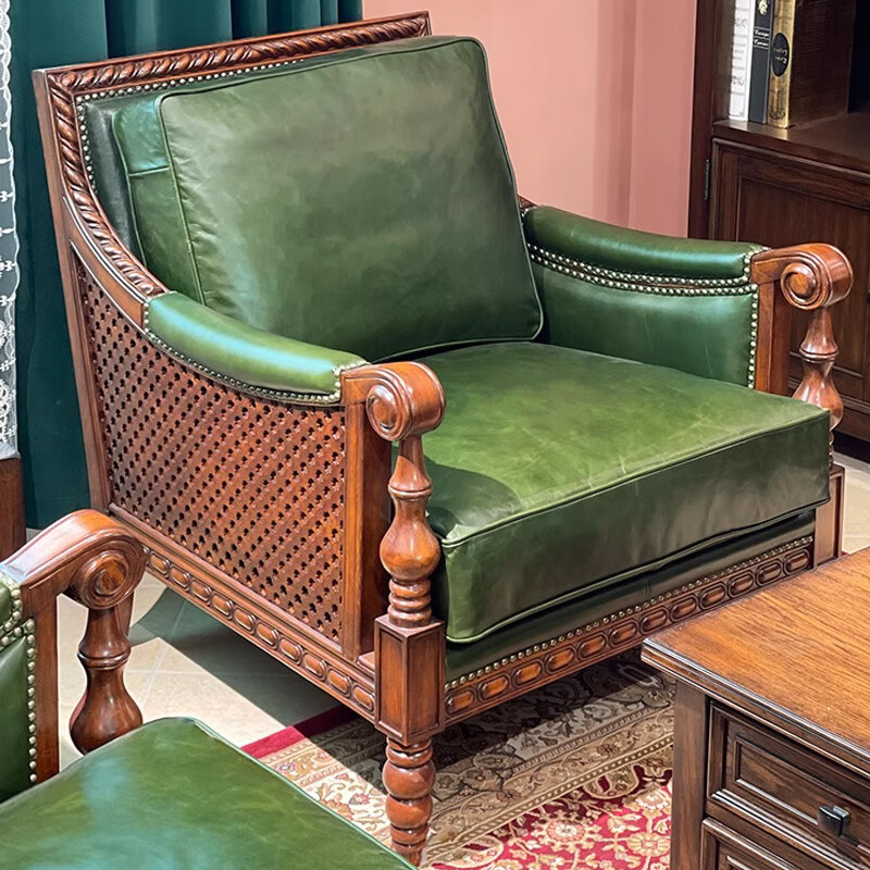 欧伦美(oulunmei)沙发实木美式乡村客厅复古真皮沙发组合欧式小户型