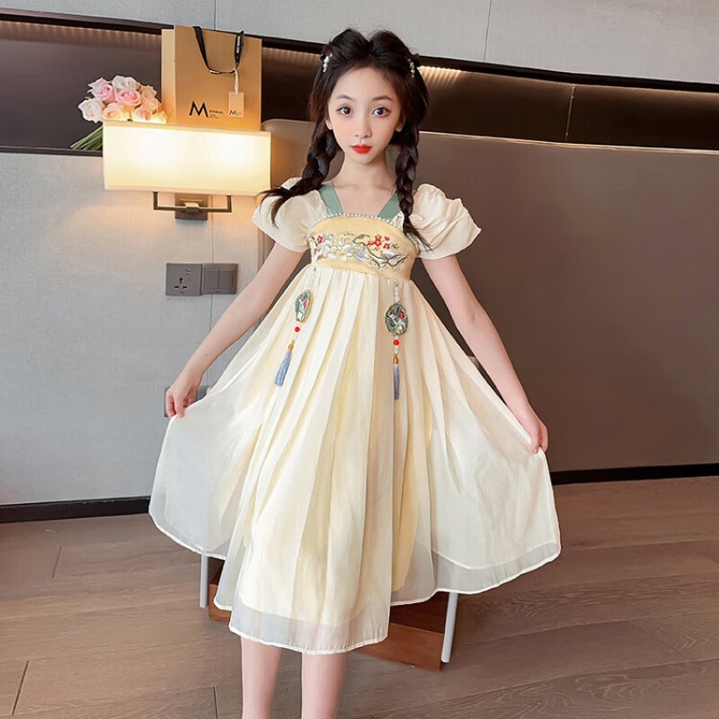 韩日星大女童夏装连衣裙女孩夏款儿童中国风汉服公主洋气裙子夏季潮7