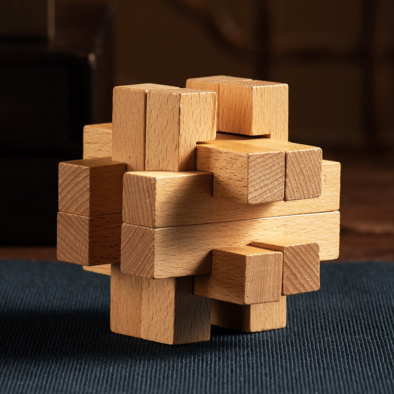 鲁班锁孔明锁儿童积木益智玩具全套成人解压玩具 十级难度实木质 笼中