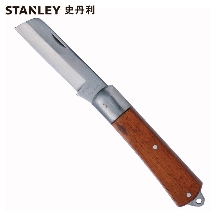 史丹利(stanley)直刃电工刀原木柄折叠电缆剥线刀电线剥皮刀 10-225