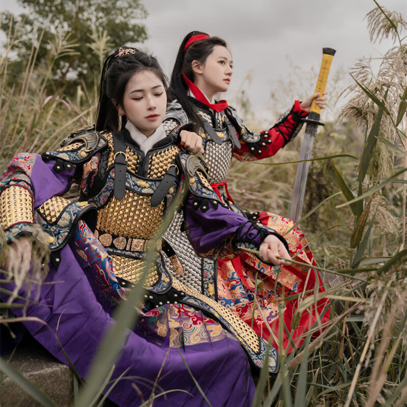 雅格罗伊盔甲古装将军古代铠甲明制修身锁子甲女款中国甲胄金银铠甲