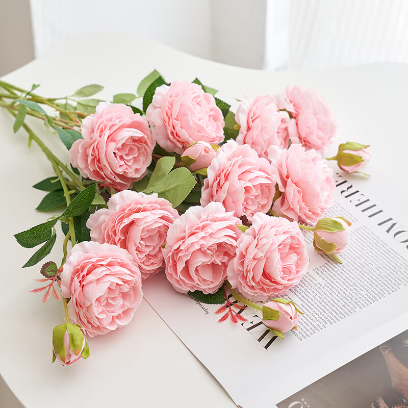 京噶牡丹仿真花绢花室内假花干花玫瑰花花束餐桌花摆设客厅装饰花摆件