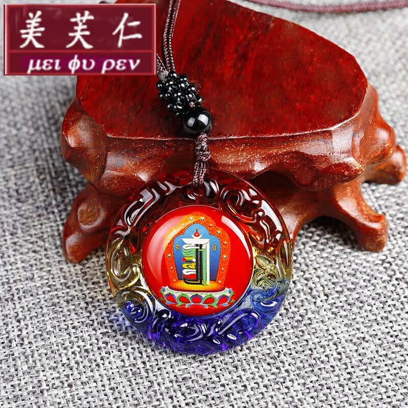 美芙仁 琉璃唐卡吊坠西藏佛牌手绘文殊菩萨挂件饰品佛像项链随身寓意礼 白度母