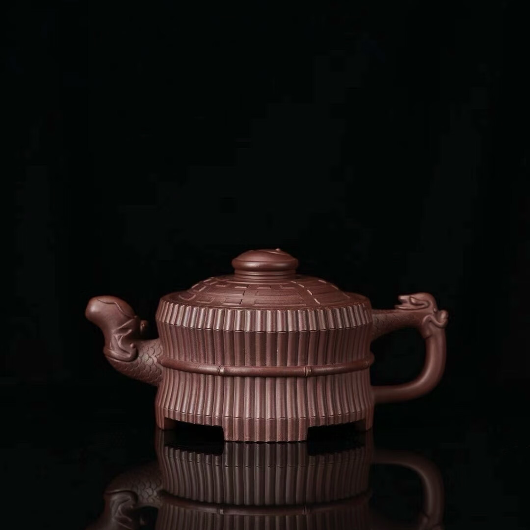 高工严伟制【龙头八卦一捆竹】 全手工紫砂壶 紫泥 320cc