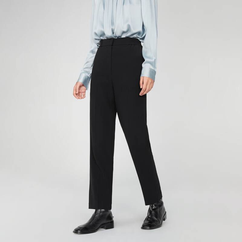 OVV2023秋冬新款女装日本进口三醋酸侧后腰松紧休闲通勤长裤 黑色（净色）A3 M