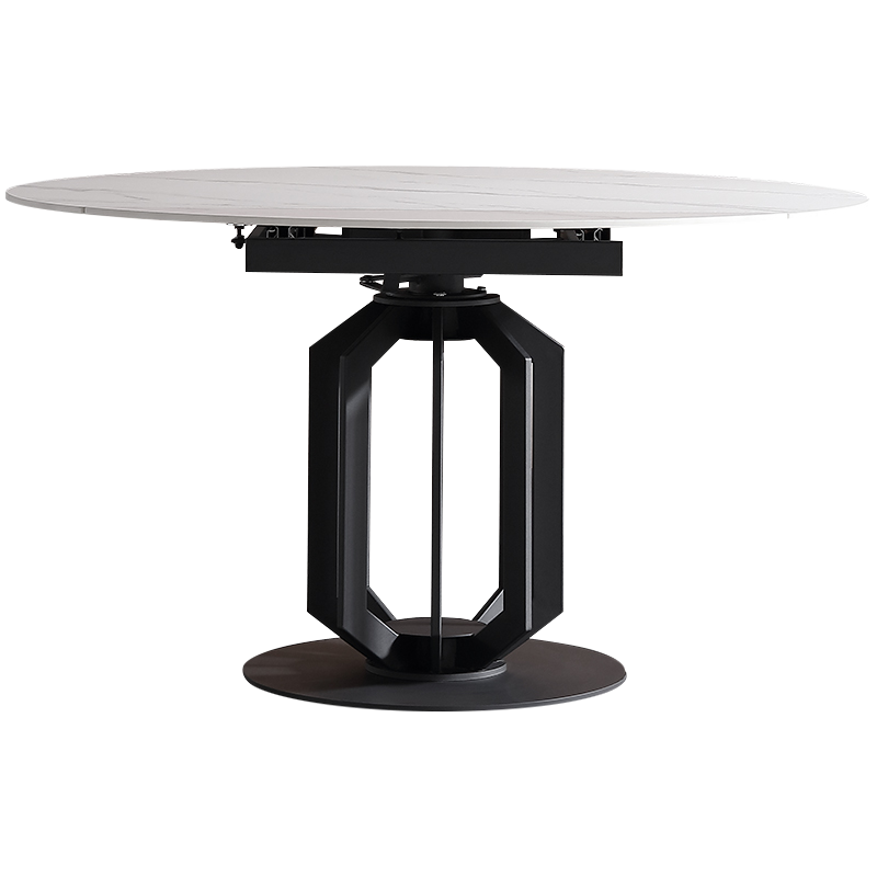 凯帝格 餐桌椅组合可旋转伸缩圆形岩板餐桌吃饭桌子简约现代家用小户型家具 【进口岩板】餐桌+17号皮椅*4 1.35米圆(收拢变1.35米长*0.85米宽)