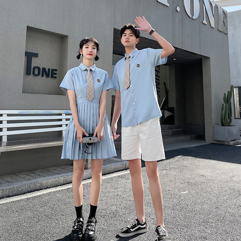 叮噜鱼高中生毕业班服夏季套装jk制服新款连衣百褶裙男衬衣表演服学生