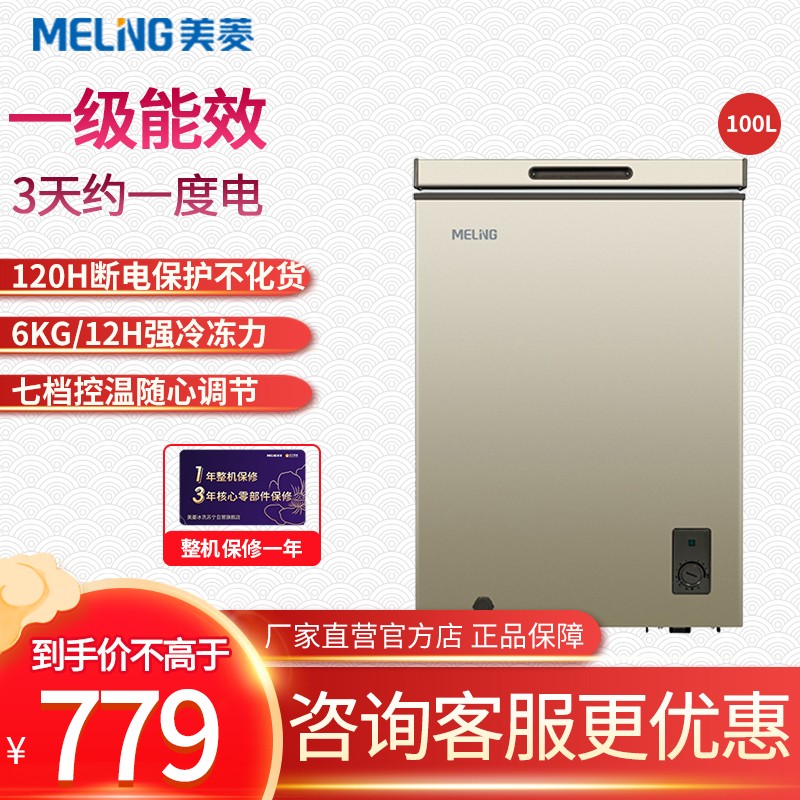 美菱（MeiLing)100升单温冰柜 一级能效 冷藏冷冻转换柜 一机四用冷柜BC/BD-100DT