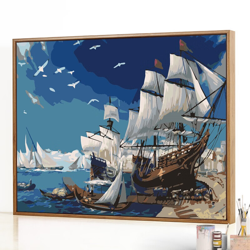 舒绋 数字风景客厅动漫手工填充填色手绘油彩装饰挂画 扬帆起航 40*50