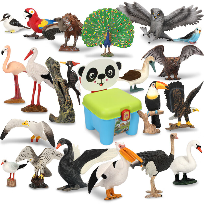 玛奇乐（MECHILE）仿真动物模型飞禽鸟类玩具套装鹦鹉老鹰海鸥孔雀儿童生日礼物飞禽20件套装（送收纳椅）