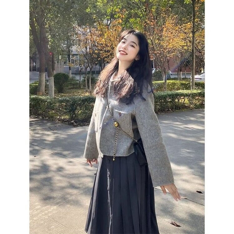 rvjp春天衣服女学院风双面呢外套2024春秋长袖短款小个子洋气百搭高档