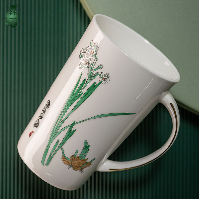 更羽回族用品 回民礼物 浮雕陶瓷杯 陶瓷马克杯 伴手礼 水仙彩釉陶瓷杯