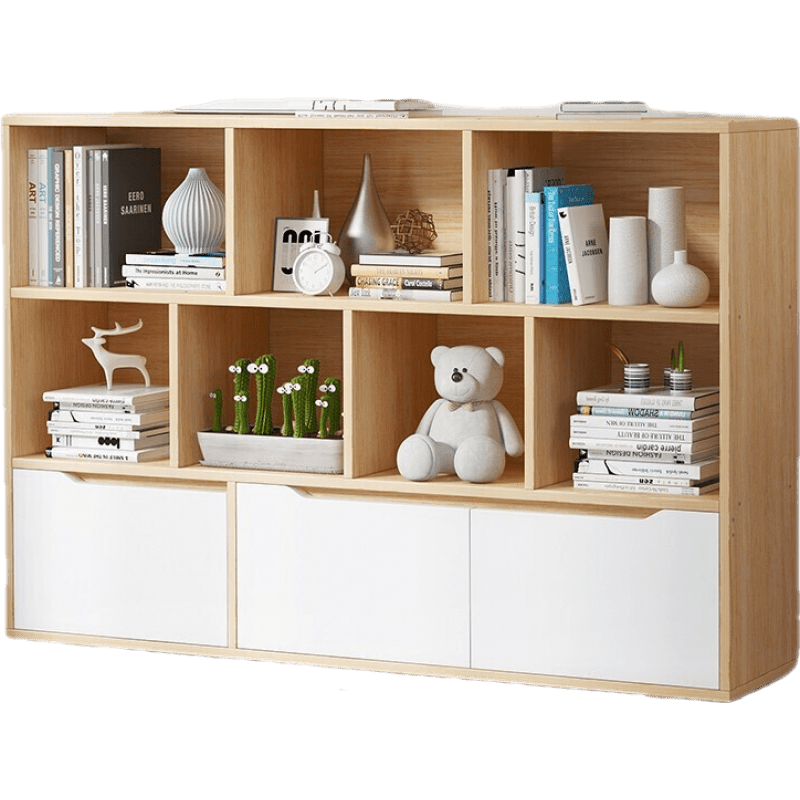 米昊 书架柜子落地简易储物架多层书房客厅读书架带后背板 【豪华三门款】120CM田园橡木色+暖白